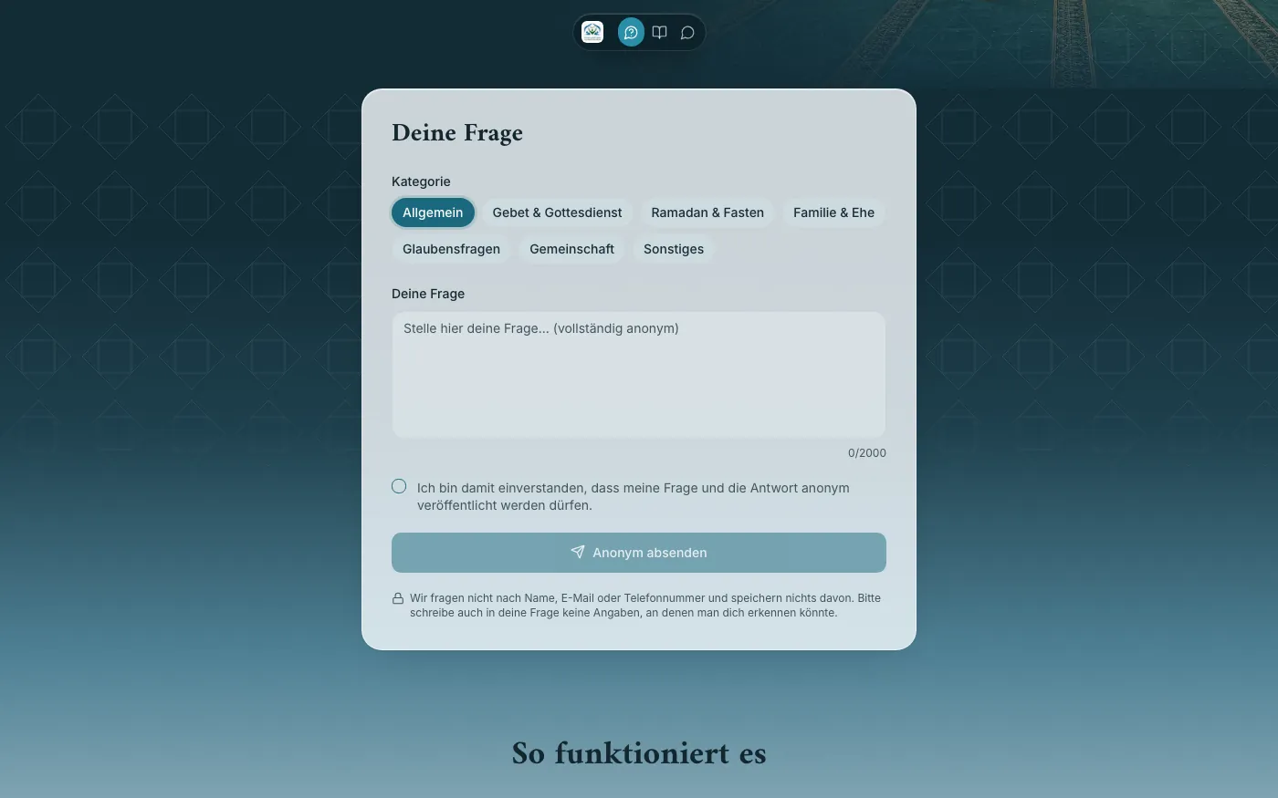 Anonymes Fragencenter: Frage stellen